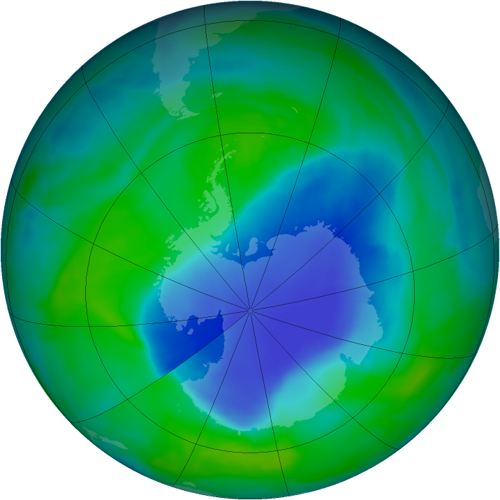 Antarctic ozone map for 07 December 2008